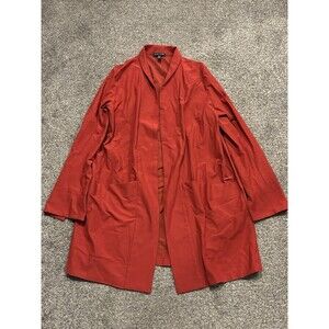 Eileen Fisher Kimono Jacket Medium Red Rye Washable Stretch Crepe High Collar